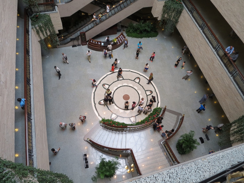 Looking into the foyer of the museum from above