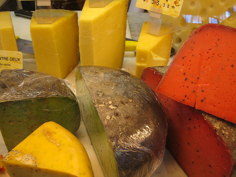 An assortment of different cheeses.