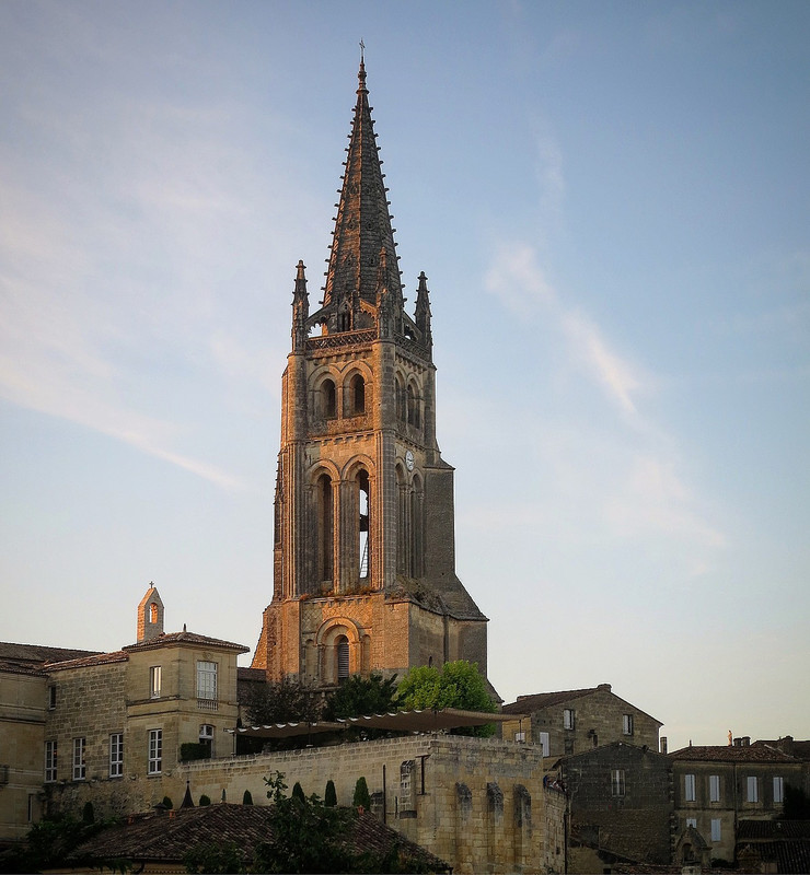 St. Emilion clock tower at dusk