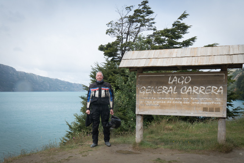 Man joyful at reaching Lake Carrera