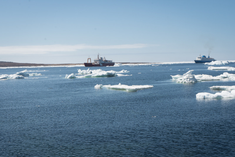 The icebreaker and ferry eventually arrive
