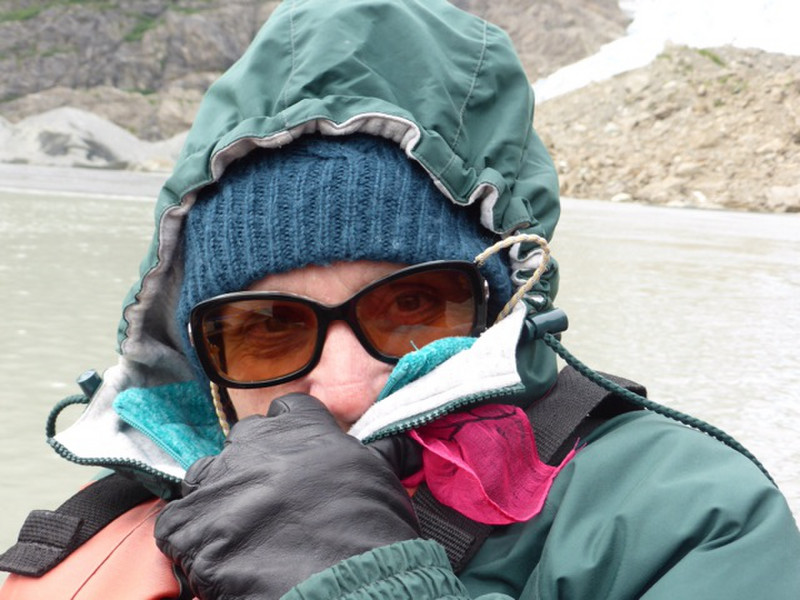 Cold wind blows down glacier face