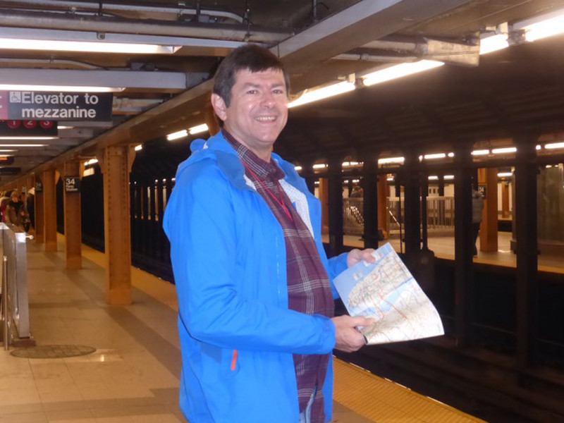 Getting the map on in the subway.