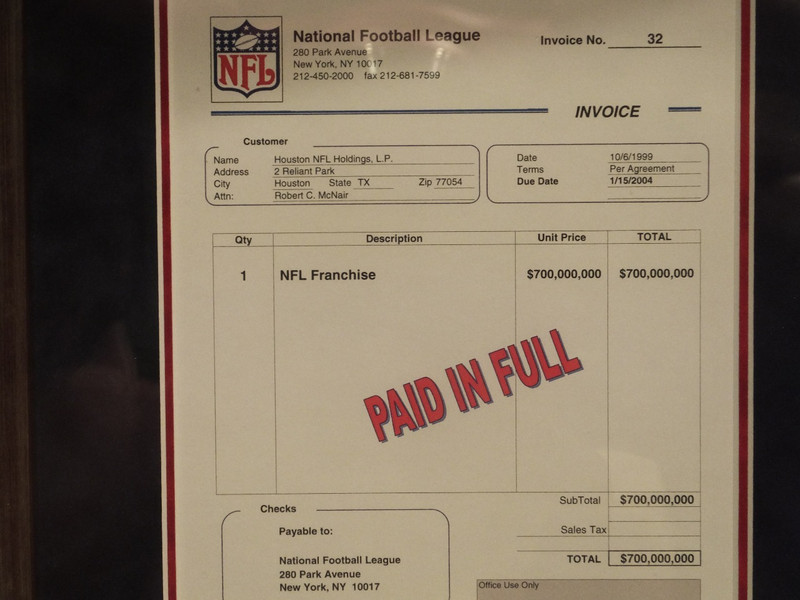  Bill for the Houston Texans to join the NFL.