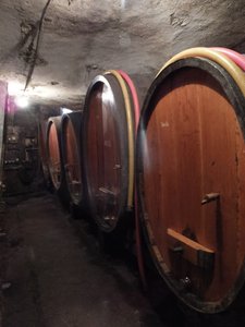 Wine barrels in Alsace.