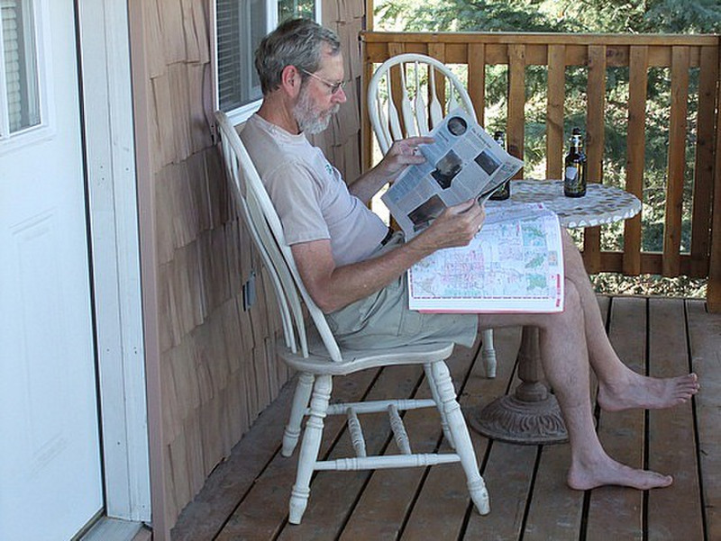 Me on the deck reading the map book