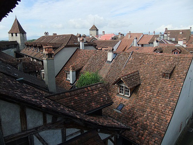 Roof tops from the rampart in Murten