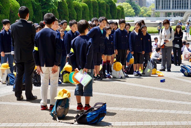 School children singing outside the Children’s Peace Monument