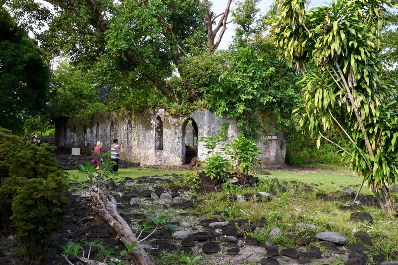 Church ruins, lava fields