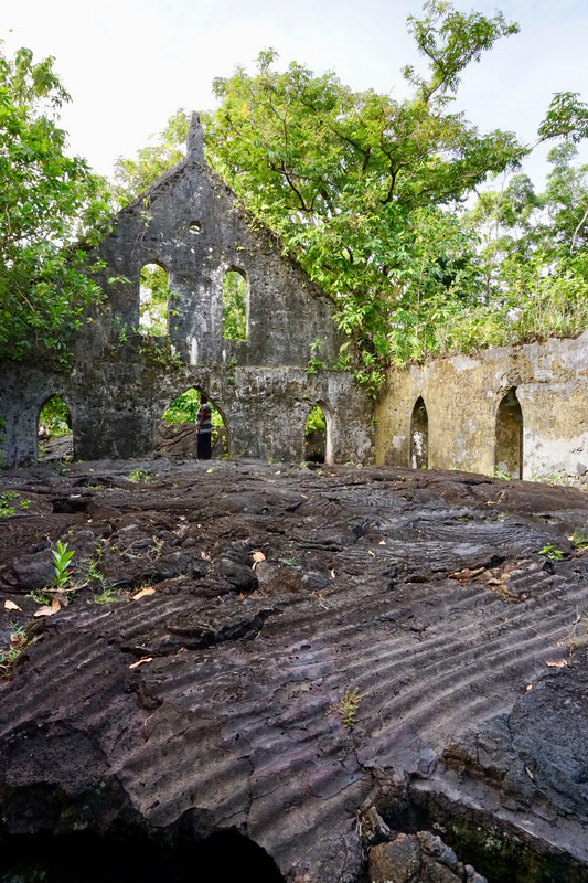 Church ruins, lava fields