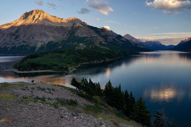 Upper Waterton Lake from the Prince of Wales Hotel at sunset