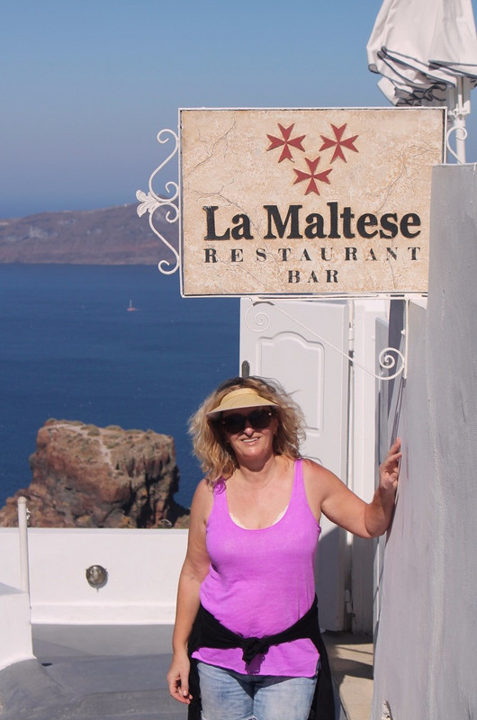 Maltese restaurant with Skaros Rock in the background