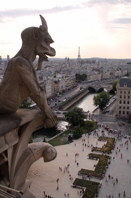 Gargoyle and view from Notre Dame