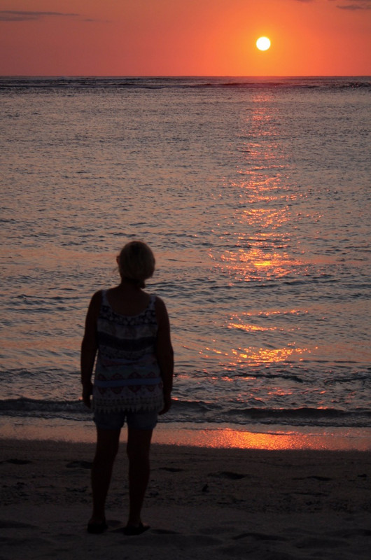 Issy on beach at sunset, Le Morne