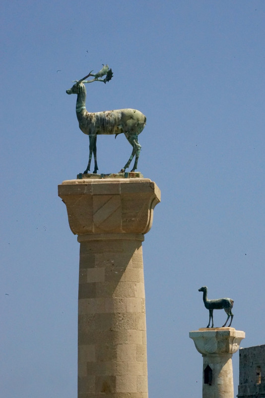 Statues guarding entrance to Rhodes harbour