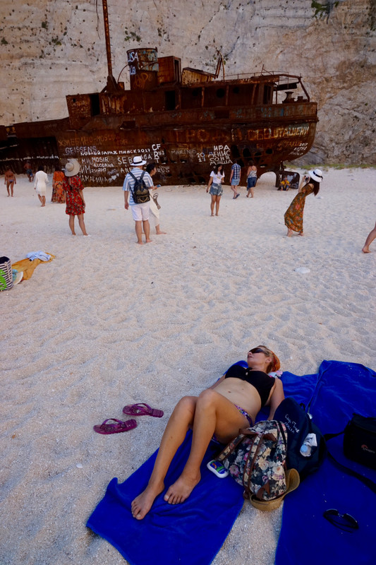 Issy asleep on Shipwreck Beach