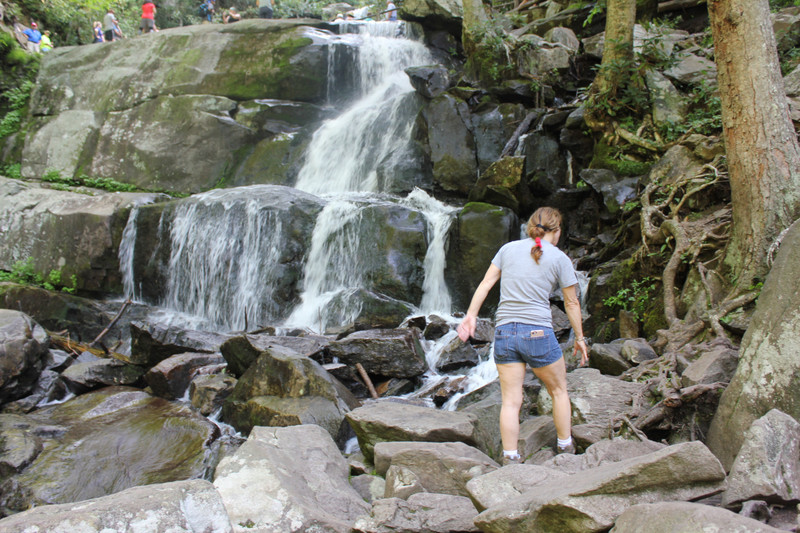 Laurel Falls - Jody Climbing At Lower Falls