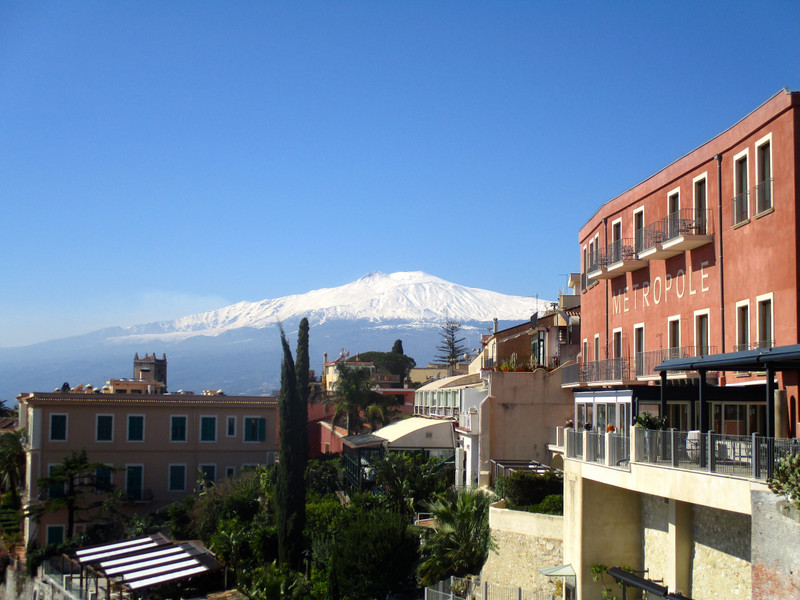 Mt. Etna viewed from Piazza IX Aprile
