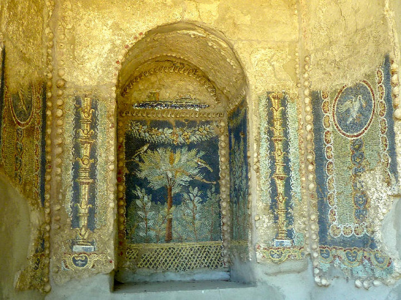 Ancient mosaic displayed on the grounds of Villa Fondi