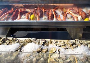 Lobsters and oysters on ice
