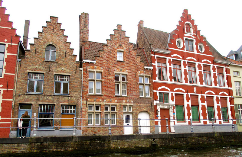 Step-gabled homes along a canal