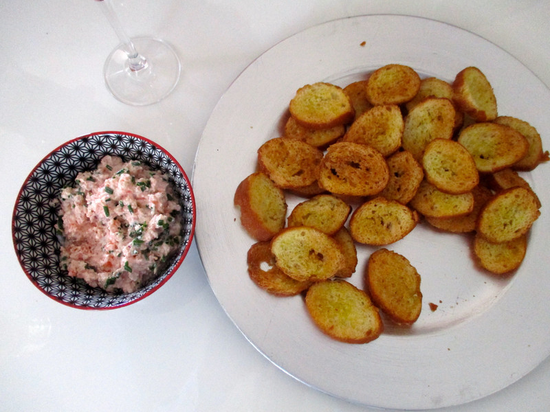 Salmon dip and toasted baguettes