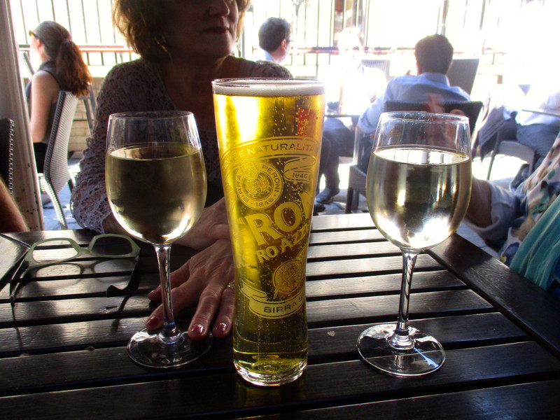 Peroni lager and white wine
