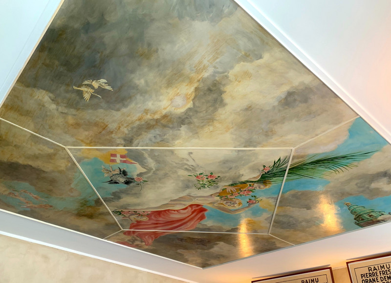 Ceiling mural in cafe