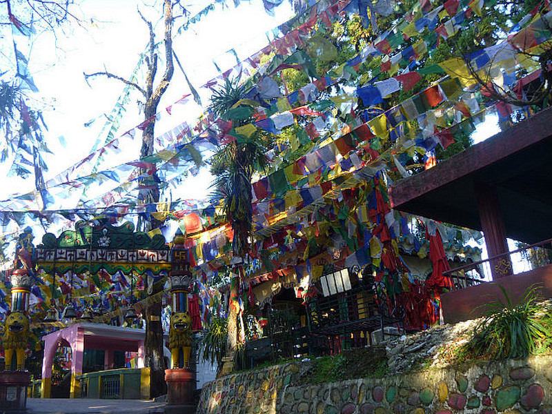 Prayer flags and temple