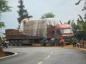 Trucks on mountain road