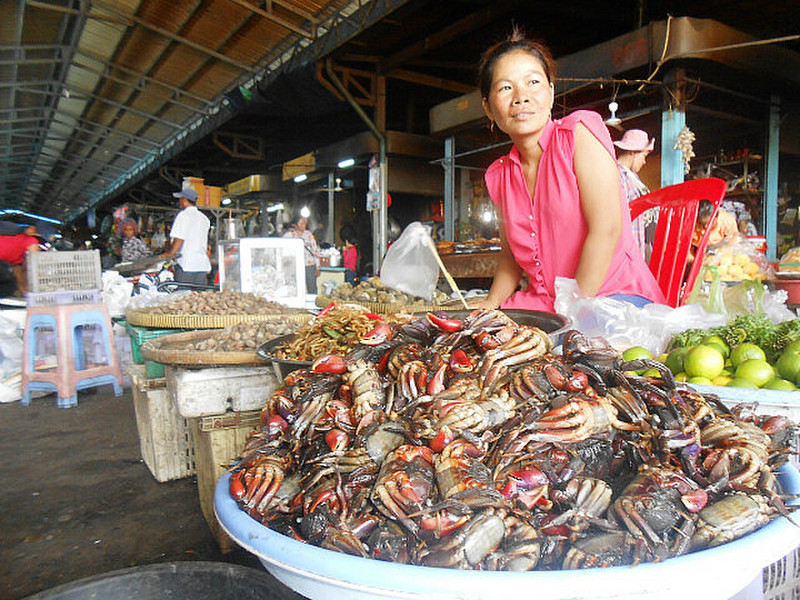 Selling crab at market