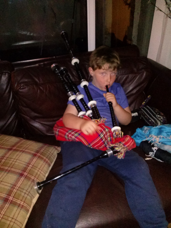 Michael learning the pipes
