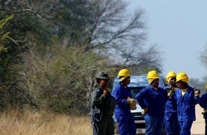 Road bush trimmers and guard in lion country