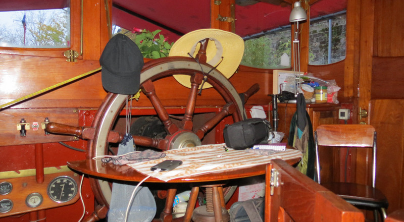 dining table and ship wheel