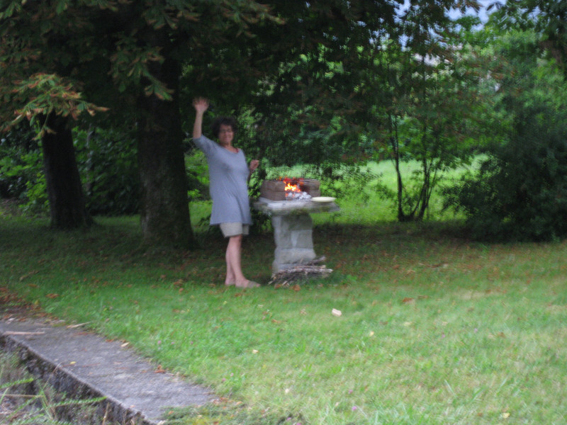 Marianne tending the fire