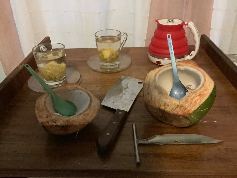 Coconut Meat and Fresh Ginger Tea Served