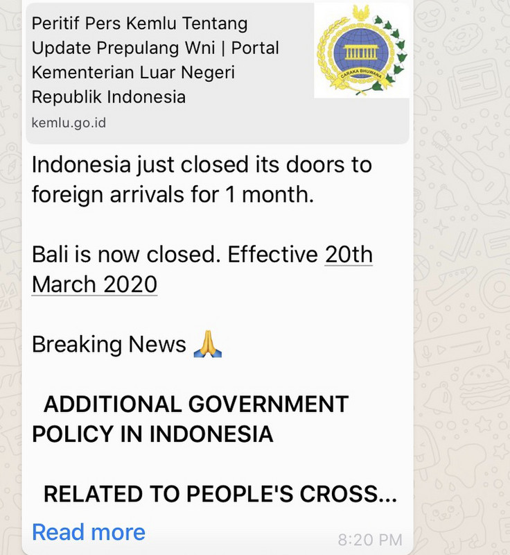 Indonesian Government Declaration, March 18th