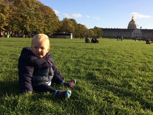 Playing on the grass in front of Les Invalides 