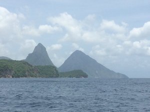 Approaching the Petit and Grand Piton in Soufriere Bay, St Lucia