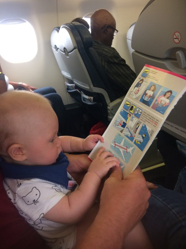 Studying the emergency procedures on the plane