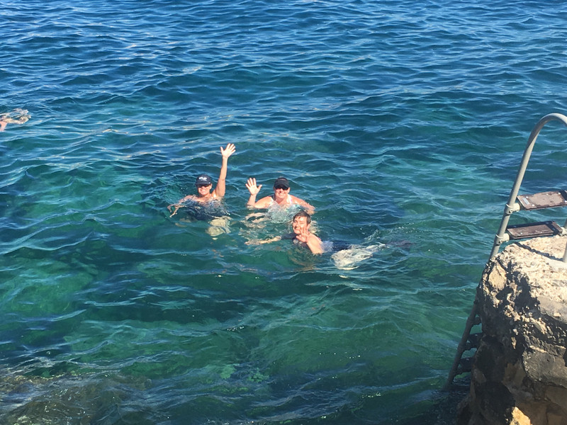 Heather and Kelly and Suzy swimming in Adriatic. 