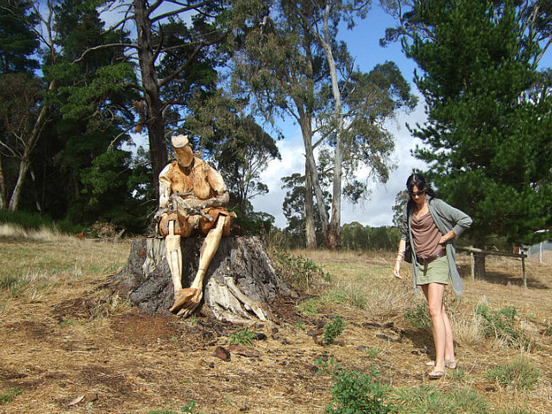 Helen and wood sculpture
