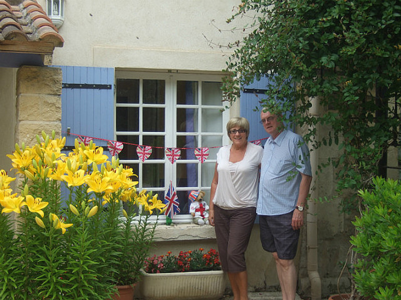 outside our gite with bunting