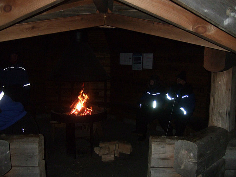 in the wooden hut with fire