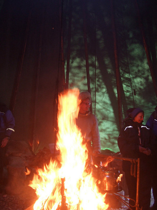 Blazing log fire in the teepee
