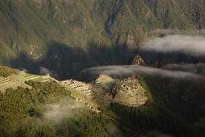 Distant view of Machu Picchu from Sun Gate 