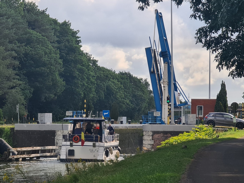 Boat entering a lock on the canal