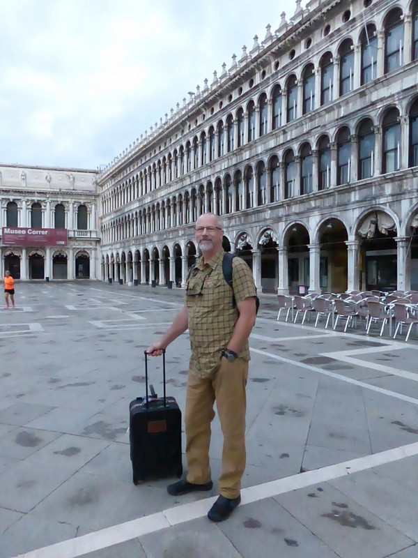 Jim packed and ready to go in St. Marks Square