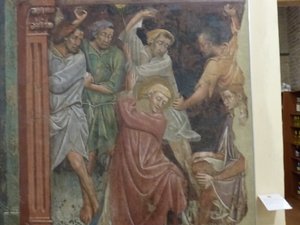 Close up of a fresco of Stephen getting stoned