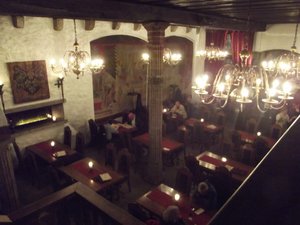 View looking down at the main dining area of Peppersack restaurant